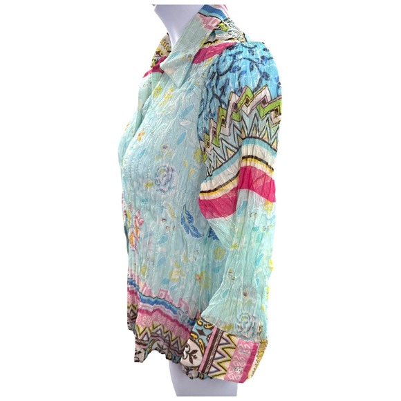 Essentials by Milano Floral Mesh Button Top Size Medium Lightweight - Picture 4 of 9